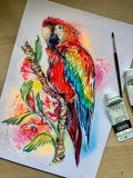 A3 Scarlet Macaw Paint Sketch #1