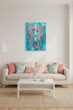 Seahorse painting with peach and coral cushions